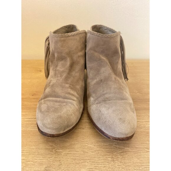 Sam Edelman Women's Taupe Suede Ankle Boots With Fringe & Stacked Heel Size 8 - Picture 1 of 9
